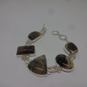 Natural "COCONUT JASPER" Handmade Sterling Bracelet 8"  #99